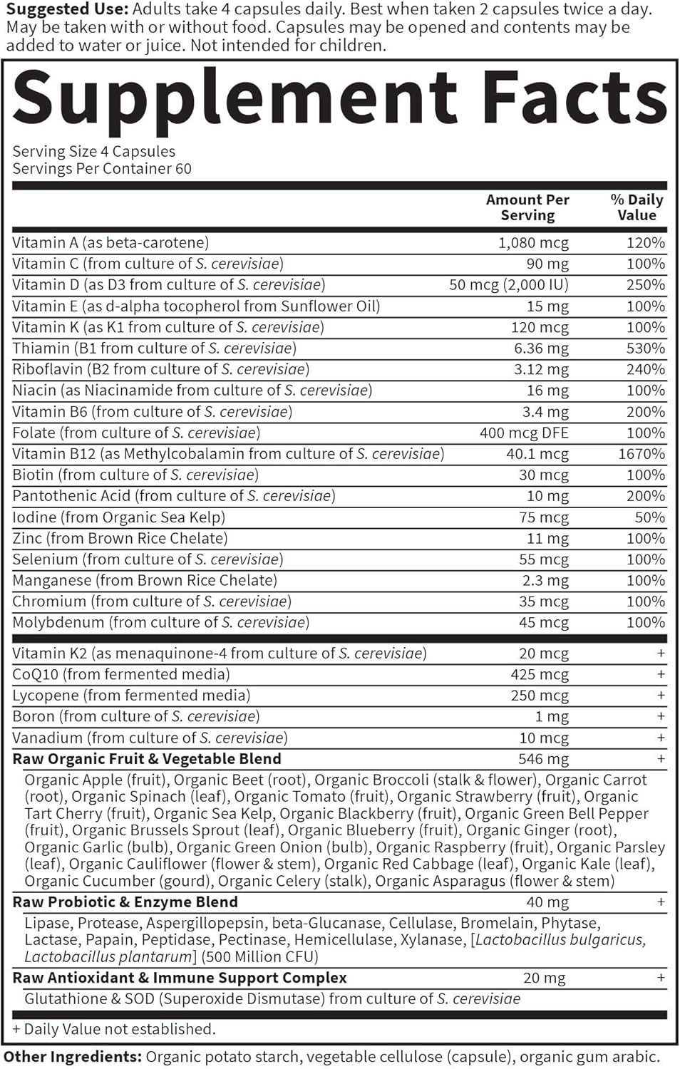 Vitamin Code 50 & Wiser Men Raw Whole Food Multivitamin - Prostate & Heart Health - 240 Vegetarian Capsules
