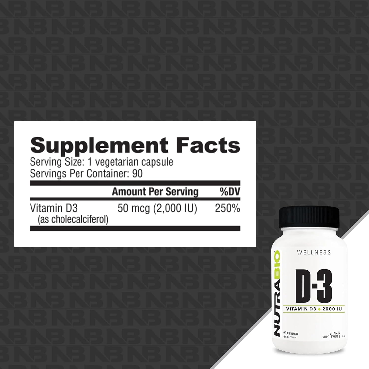 Vitamin D (2000 IU) Supplement for Immune Support - 90 Vegetable Capsules by NutraBio