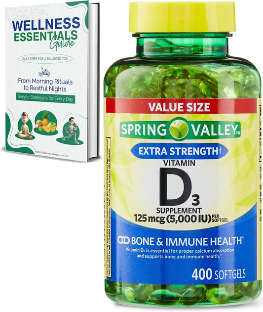 Vitamin D3 5000 IU Softgels - 400 Count, Bone & Immune Health Support, High Potency D3 Supplement