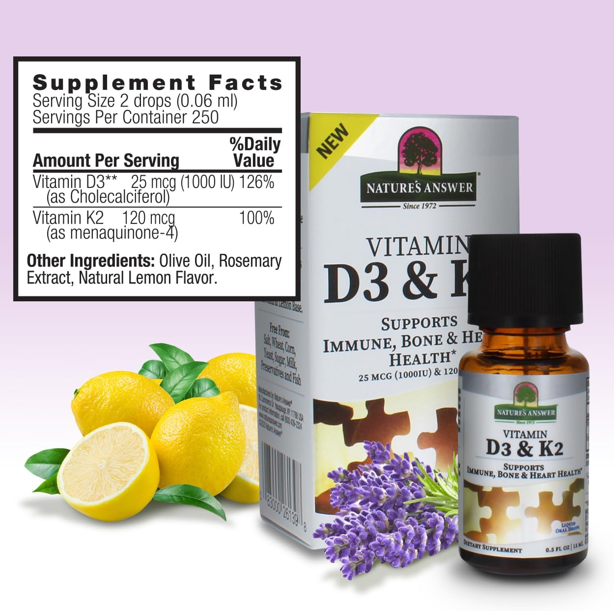 Vitamin D3 and K2 Liquid Drops for Immune, Bone, and Heart Health - 0.5 fl oz - 15 ml