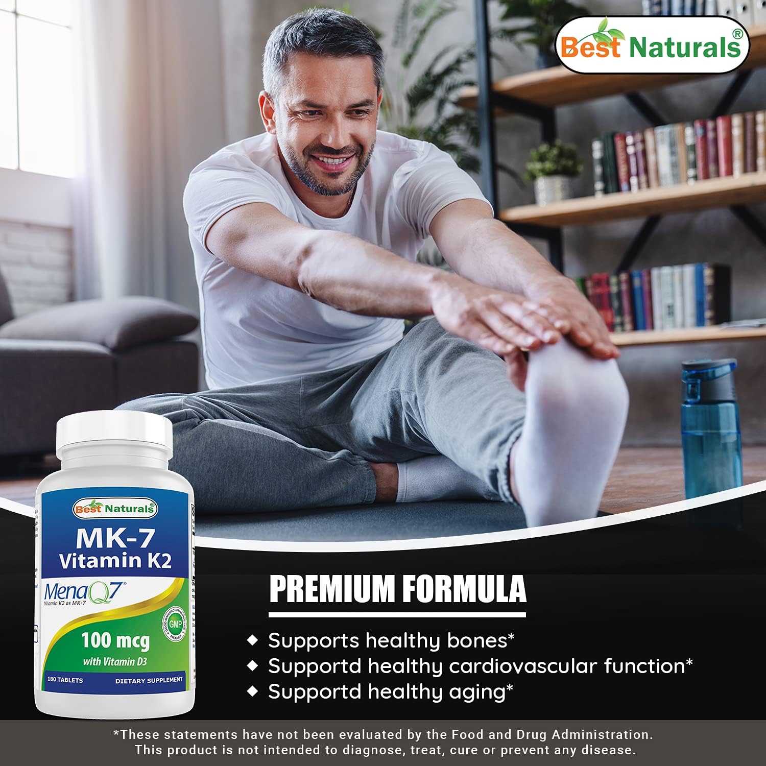 Vitamin D3 and K2 (MK7) Supplement for Bone and Heart Health - 180 Tablets, 5000 IU D3 & 100 mcg K2 MK7
