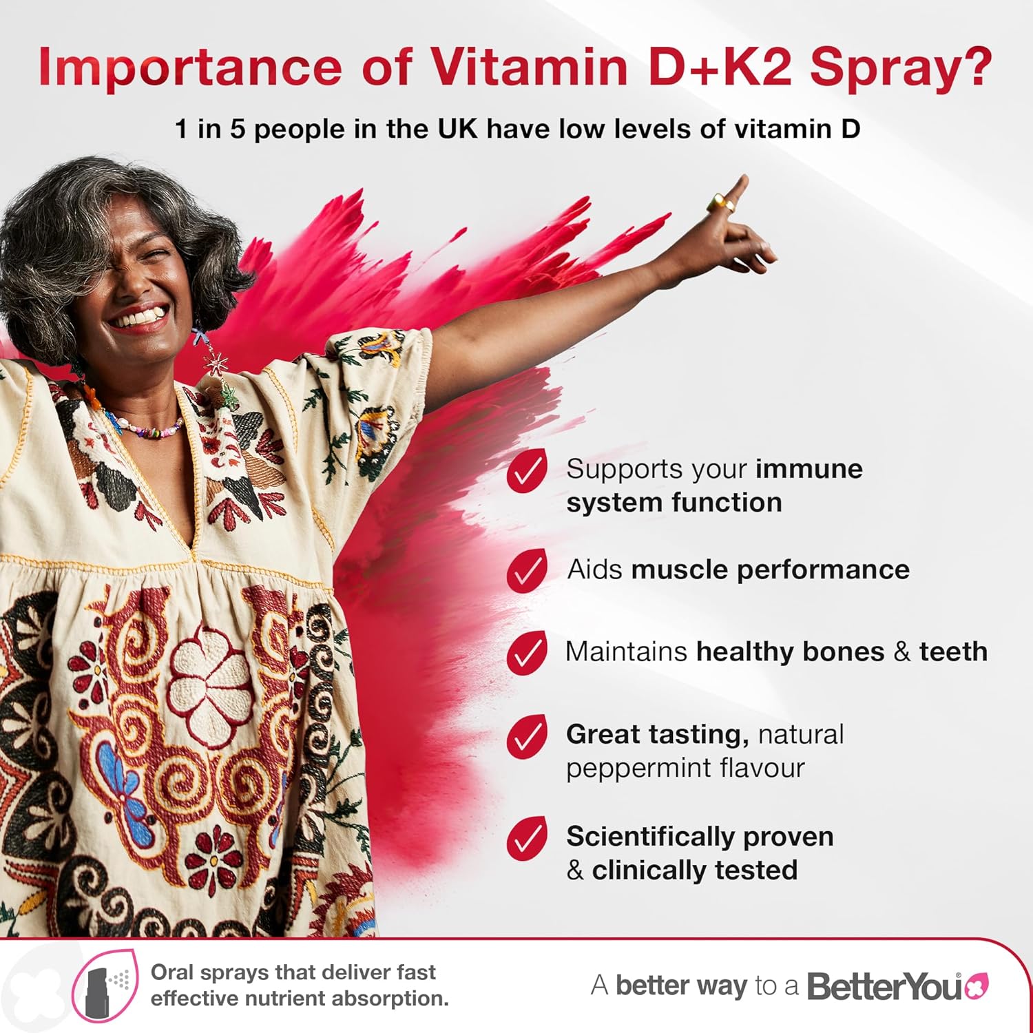 Vitamin D3 and K2 Oral Spray for Bone Health and Immune Support - Peppermint Flavor - Convenient Alternative to Tablets - 0.4 oz