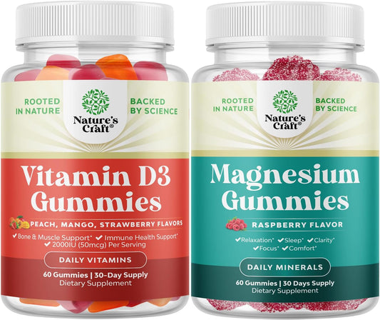 Vitamin D3 and Magnesium Gummies Bundle for Bone, Muscle, and Immune Support - Sleep Aid and Muscle Health for Adults