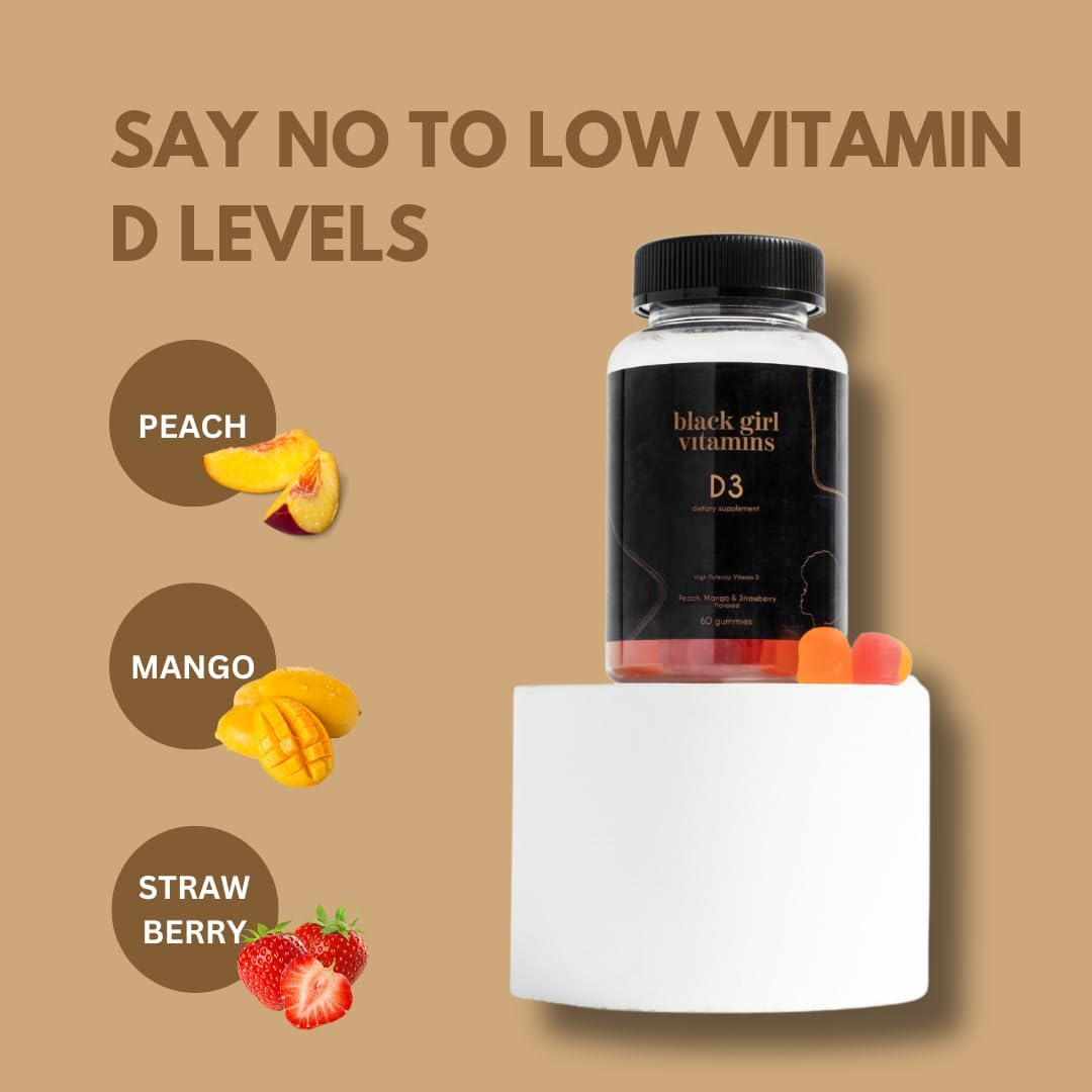Vitamin D3 Gummies for Black Girls - Immune, Energy, and Bone Support, 2000IU per Serving, Gluten-Free, 60ct