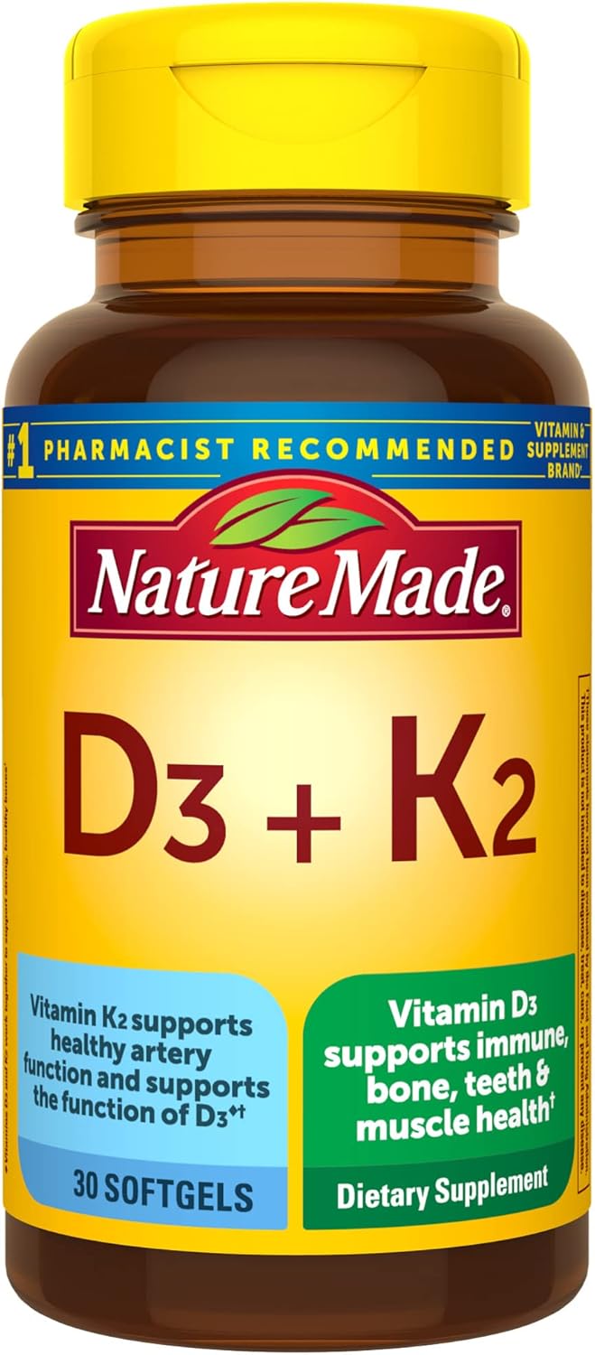 Vitamin D3 K2 5000 IU Softgels for Bone, Teeth, Muscle, Immune Health - 30 Day Supply