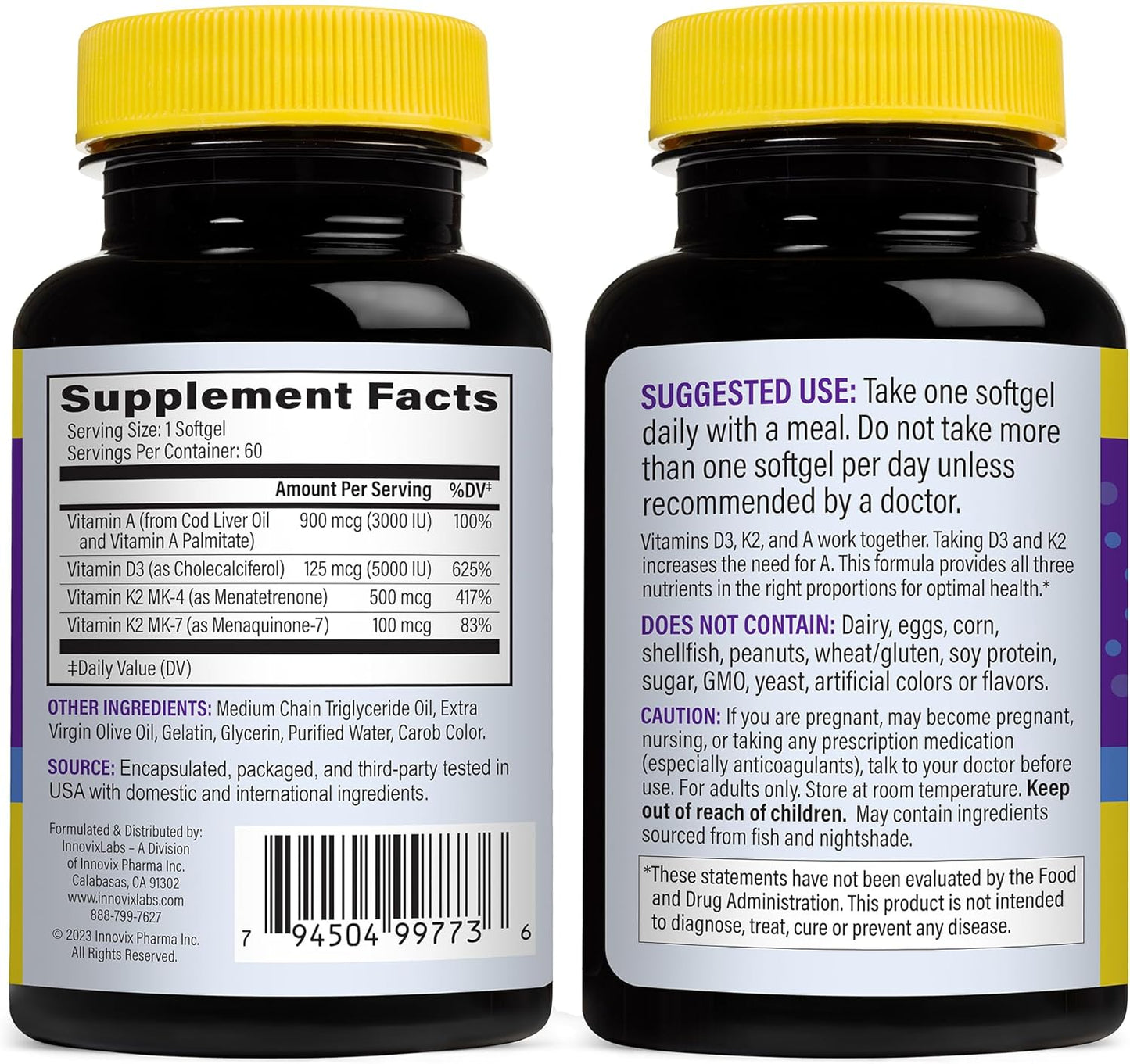Vitamin D3 K2-5000 IU with Vitamin K2 MK4 and MK7 for Bone, Immune, and Heart Health - 60 Softgels, Gluten Free, 3rd Party Tested