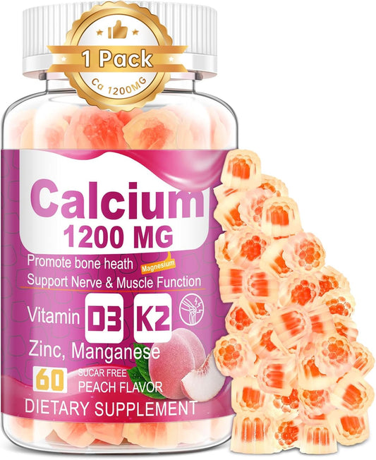 Vitamin D3 K2 Calcium Citrate Gummies with Zinc, Magnesium, Boron, and Copper for Bone and Immune Support - Sugar-Free Chewable Supplement