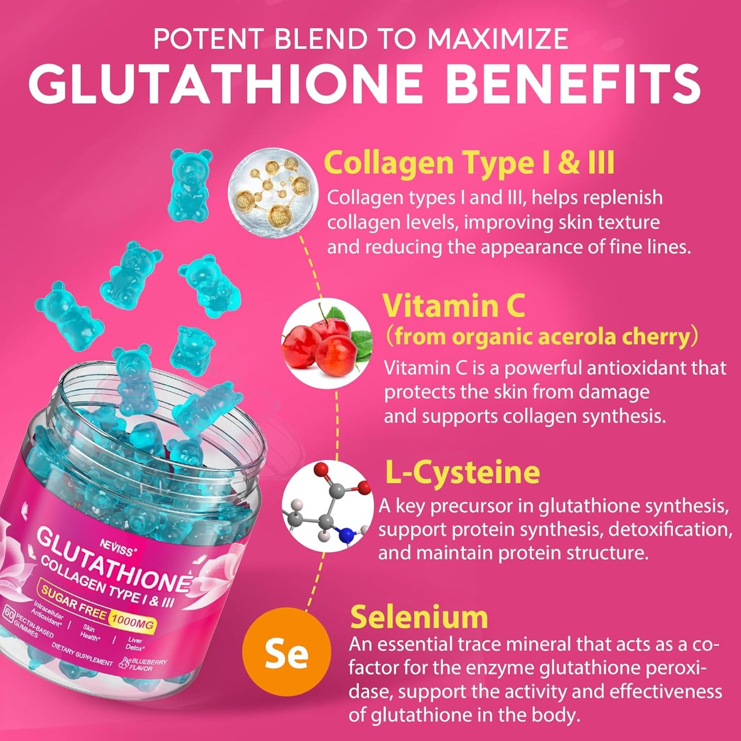 Vitamin D3 K2 Gummies with Glutathione 180 Count - Immune Support and Antioxidant Boost - NEVISS
