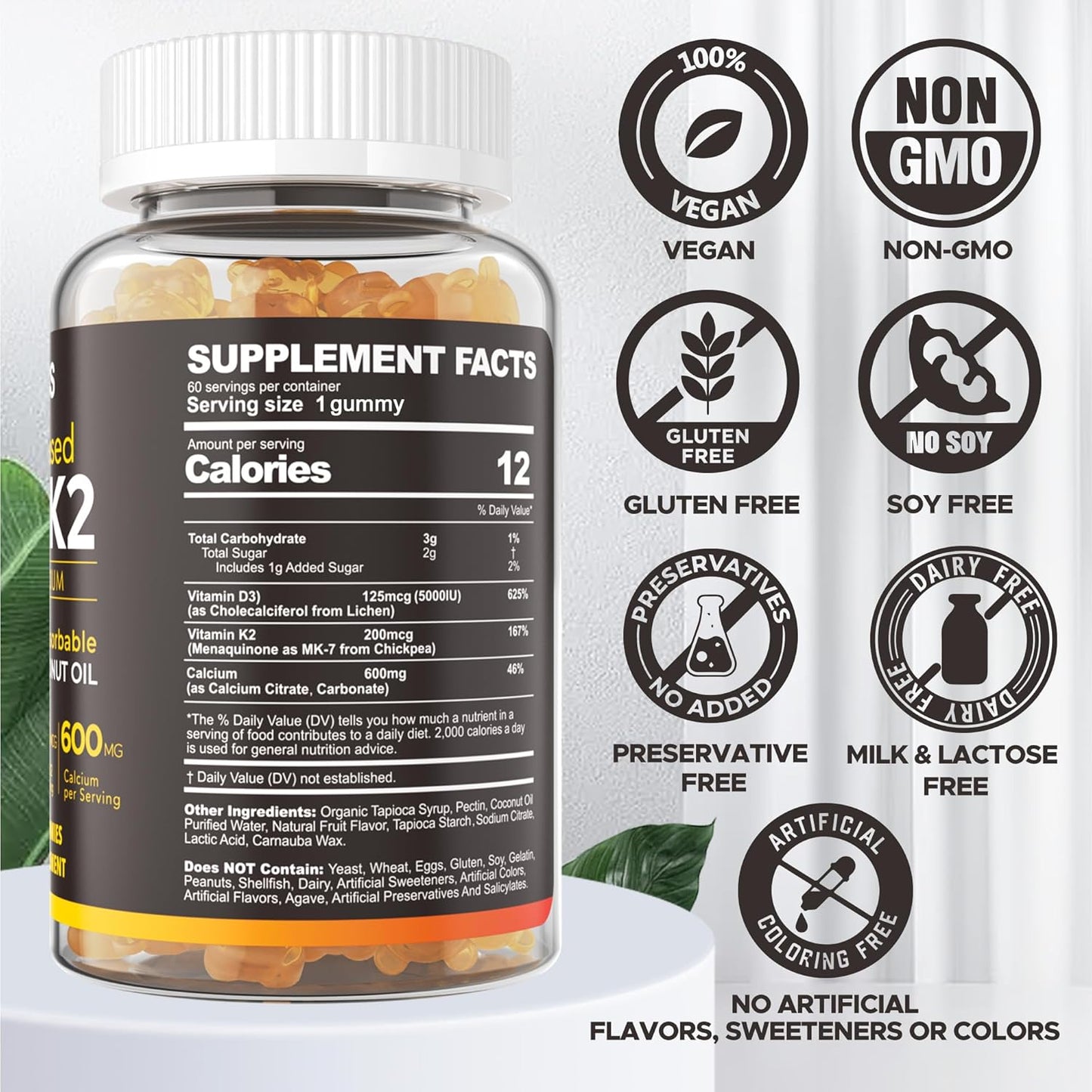 Vitamin D3 K2 Gummies with Glutathione 180 Count - Immune Support and Antioxidant Boost - NEVISS