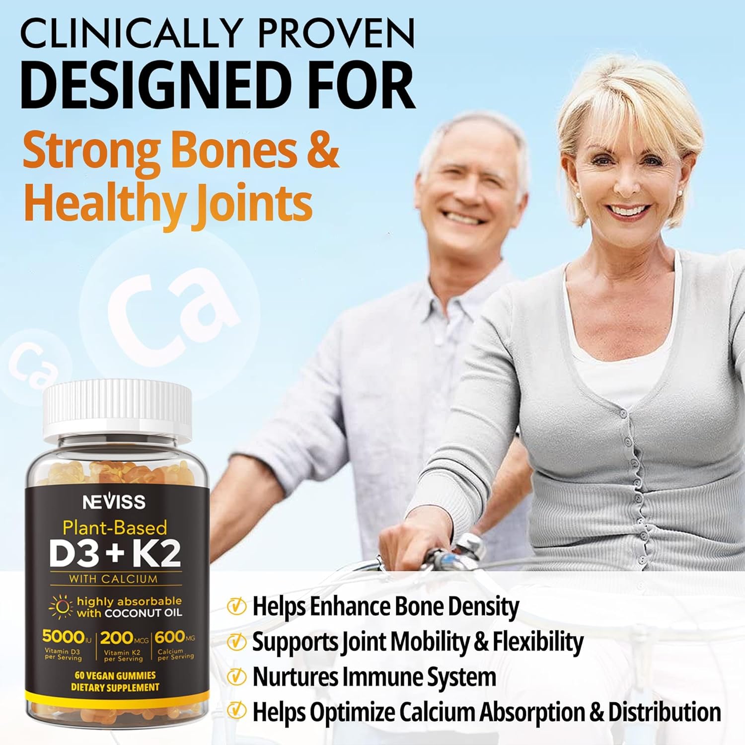 Vitamin D3 K2 Gummies with Glutathione 180 Count - Immune Support and Antioxidant Boost - NEVISS