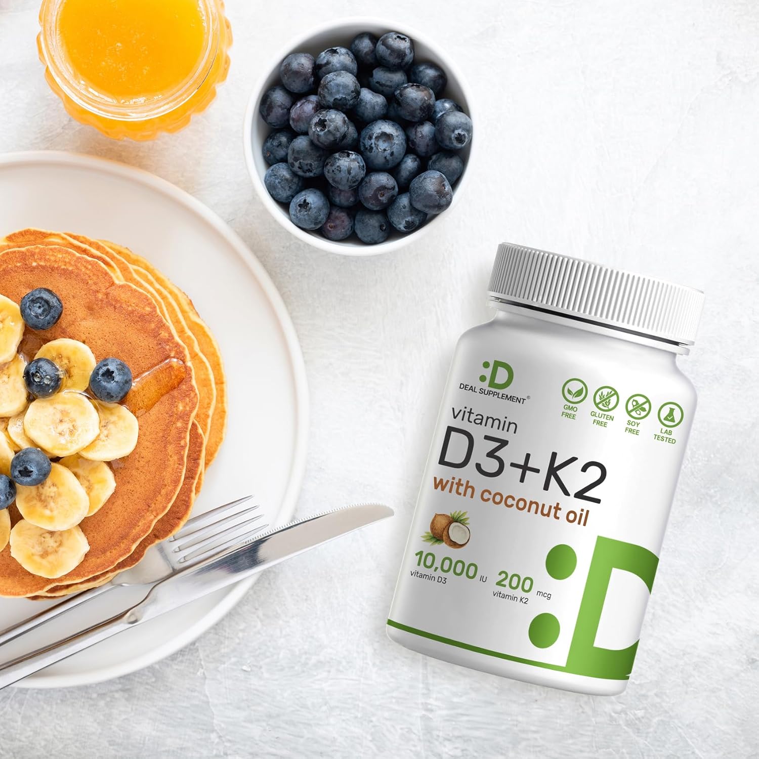 Vitamin D3 + K2 MK7 Softgels with Coconut Oil - 10,000 IU + 200 mcg, Heart & Bone Health Support, 250 Count