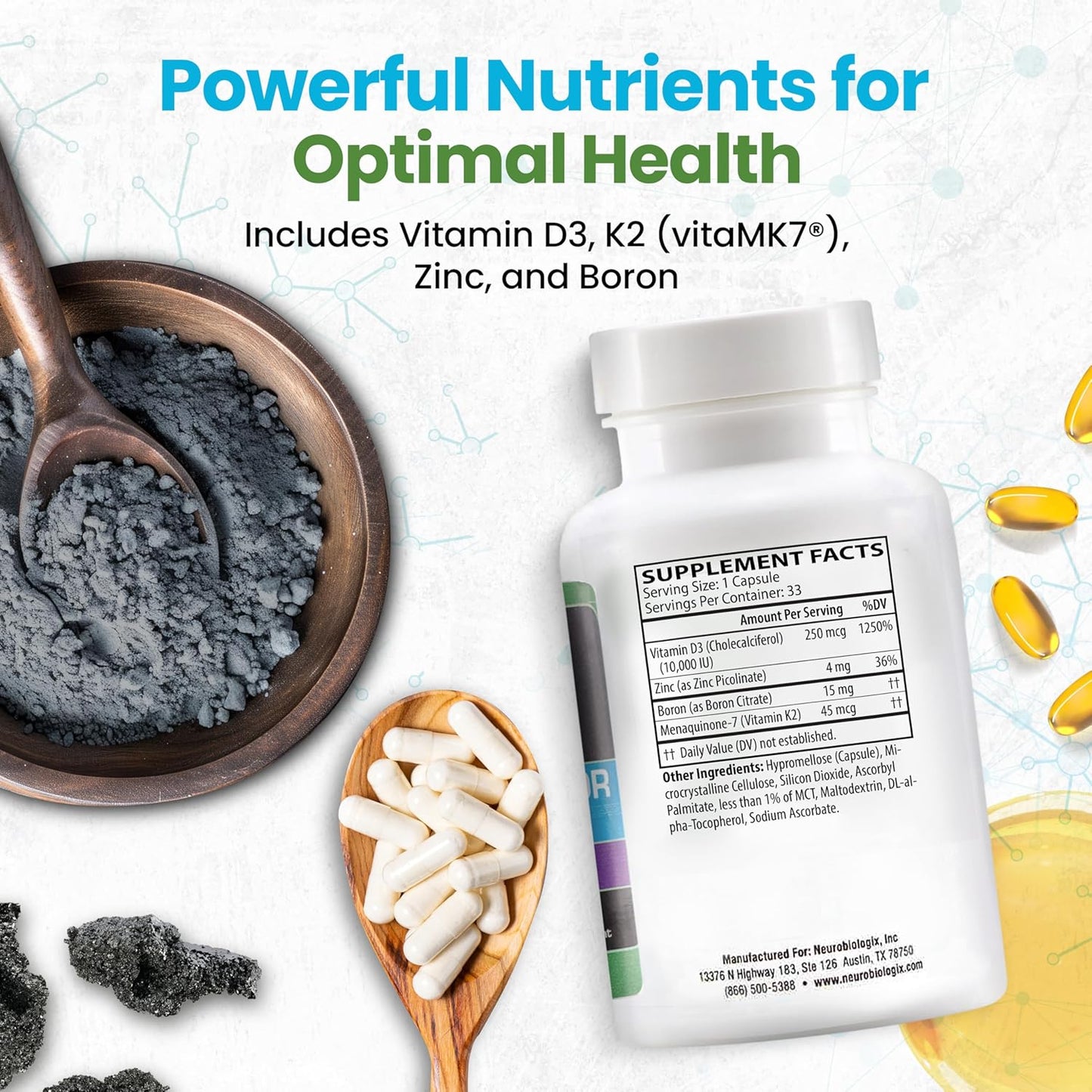 Vitamin D3+K2 Cofactor Complex with Zinc & Boron - Supports Bone, Heart, & Immune Health - 60 Capsules