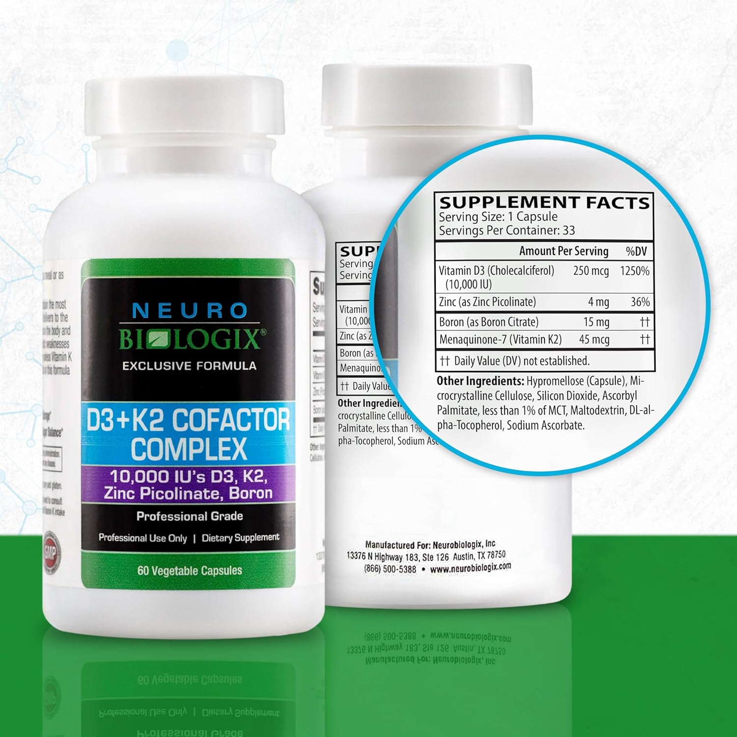 Vitamin D3+K2 Cofactor Complex with Zinc & Boron - Supports Bone, Heart, & Immune Health - 60 Capsules