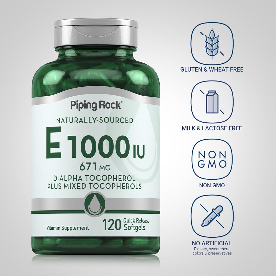 Vitamin E 1000 IU Softgels with D-Alpha and Mixed Tocopherols - 120 Count - Gluten Free, Non-GMO Supplement