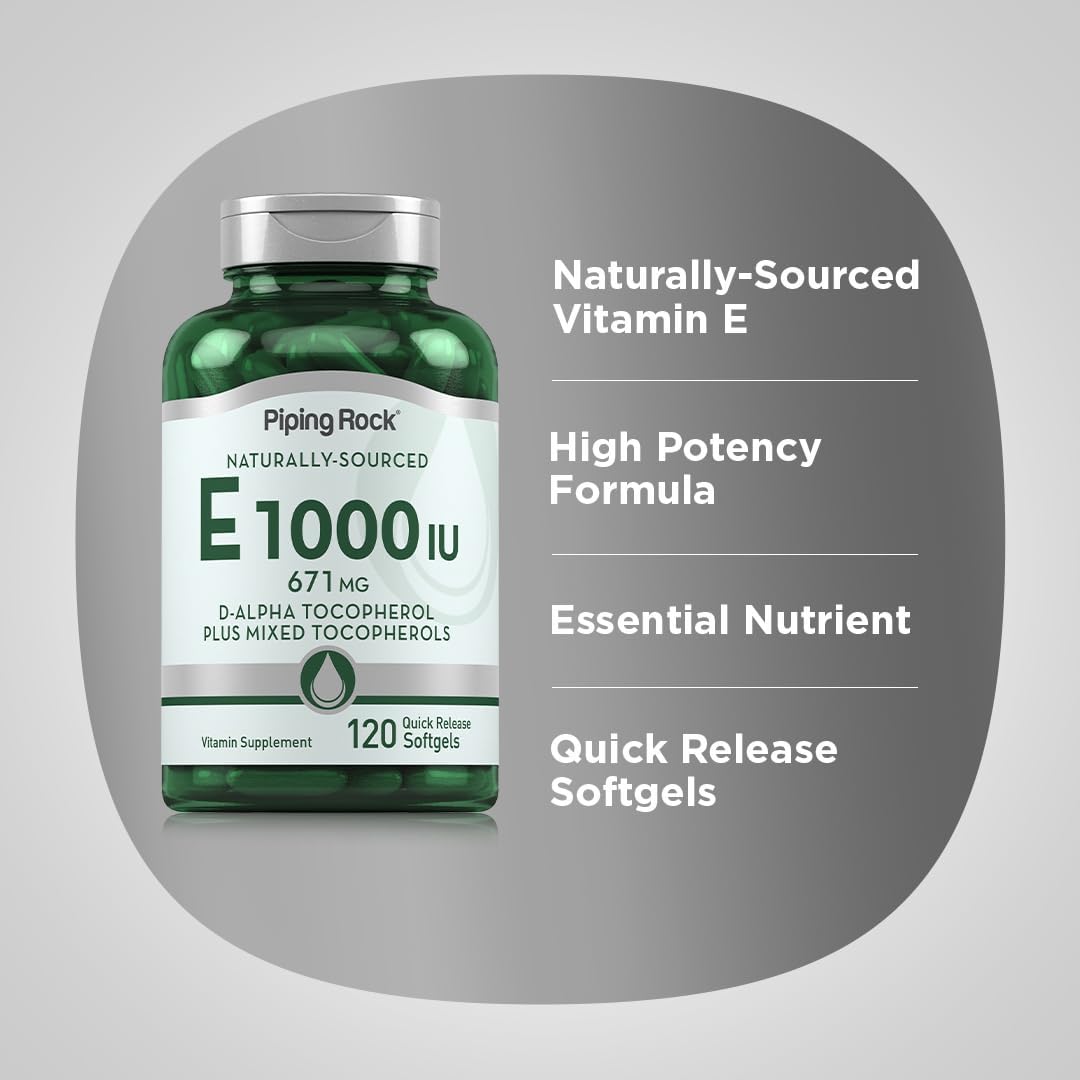 Vitamin E 1000 IU Softgels with D-Alpha and Mixed Tocopherols - 120 Count - Gluten Free, Non-GMO Supplement
