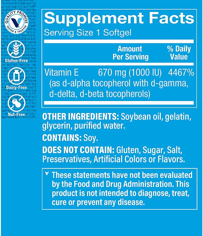 Vitamin E 1,000IU Softgels - Natural Source for Cardiovascular, Immune, and Eye Health - Once Daily - 240 Count