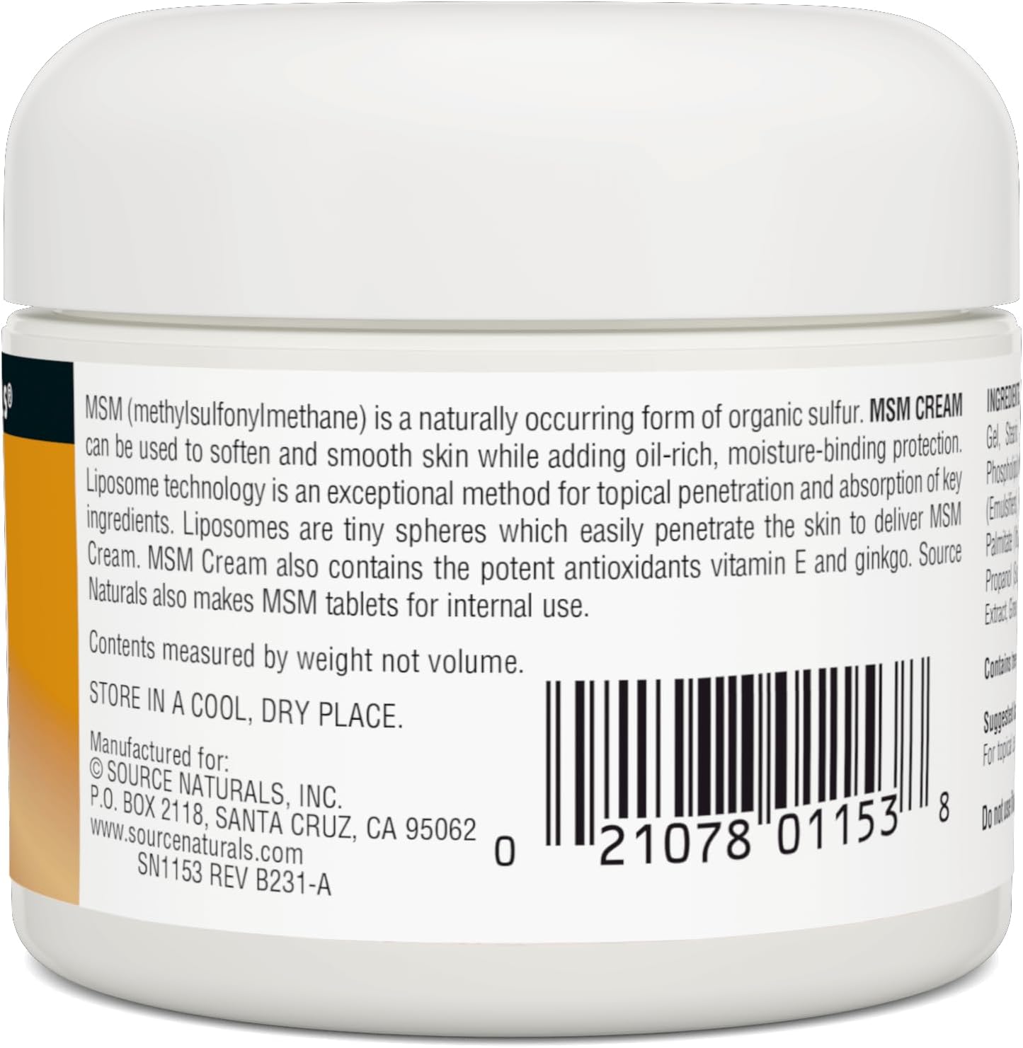 Vitamin E and Ginkgo Enriched MSM Cream - 2 oz by Source Naturals