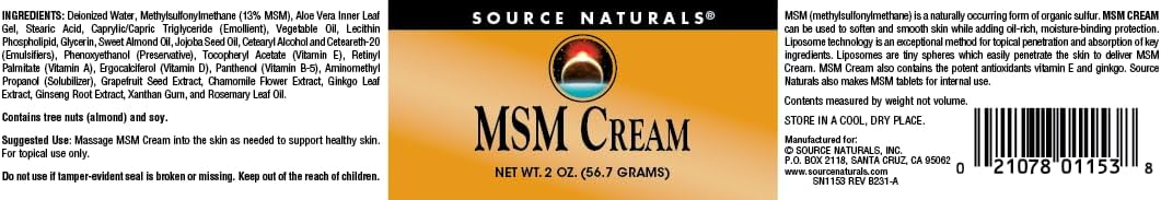 Vitamin E and Ginkgo Enriched MSM Cream - 2 oz by Source Naturals