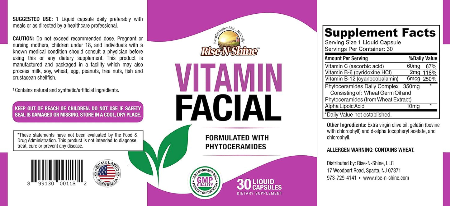 Vitamin Facial Phytoceramides Skin Mask Supplement for Healthy, Hydrated Skin - 30 Count