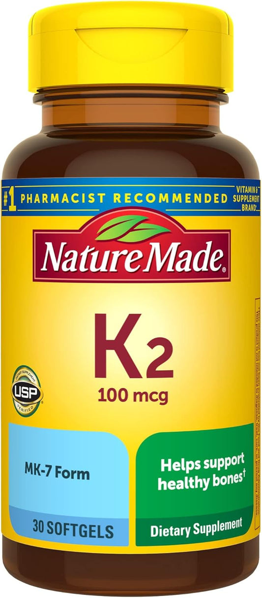 Vitamin K2 100 mcg Softgels for Healthy Bones - 30 Day Supply