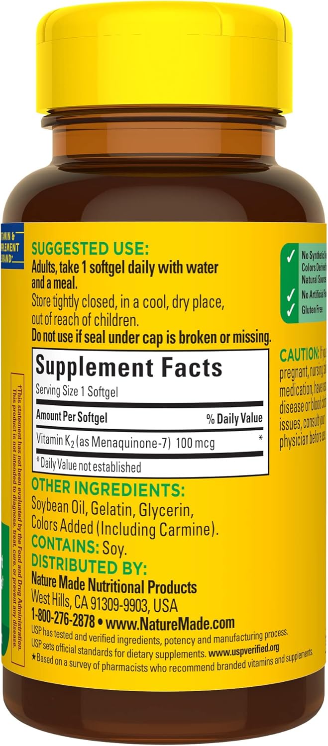Vitamin K2 100 mcg Softgels for Healthy Bones - 30 Day Supply
