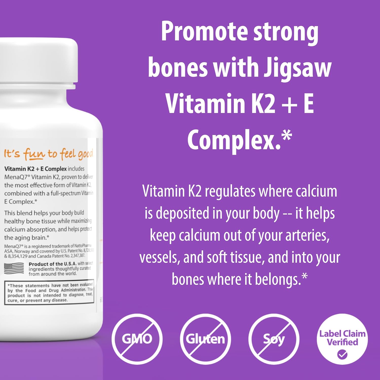 Vitamin K2 + E Complex Softgels for Bone Health - 60 Count