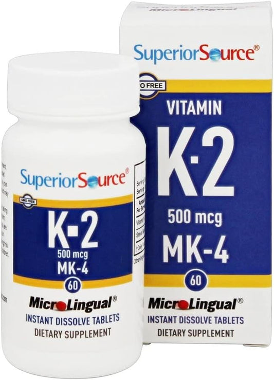 Vitamin K2 MK-4 500 mcg Quick Dissolve Tablets 60 Count for Bone & Artery Health, Immunity, Cardiovascular Support, Protein Synthesis - Non-GMO
