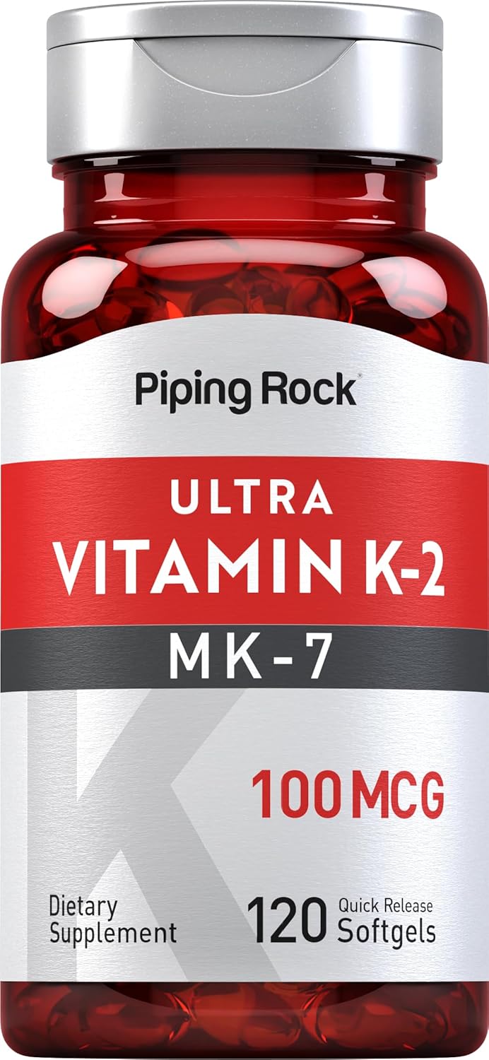 Vitamin K2 MK-7 100 mcg Softgels - 120 Count Non-GMO Gluten Free Supplement by Piping Rock