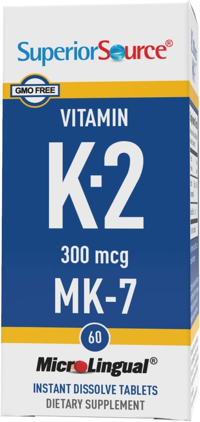 Vitamin K2 MK-7 300 mcg Quick Dissolve Tablets 60 ct Bone & Artery Health Immune Cardio Support Non-GMO