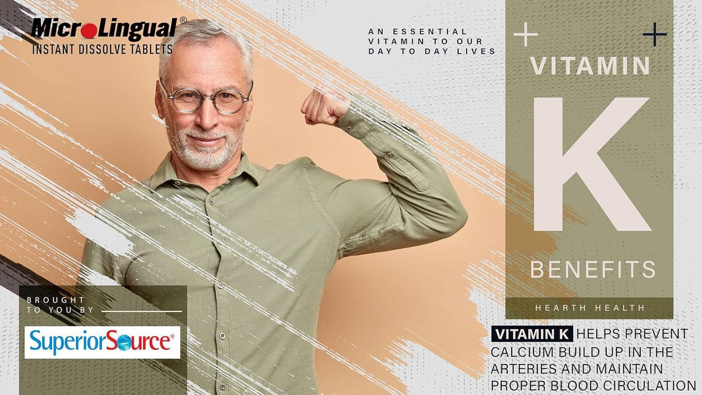 Vitamin K2 MK-7 300 mcg Quick Dissolve Tablets 60 ct Bone & Artery Health Immune Cardio Support Non-GMO
