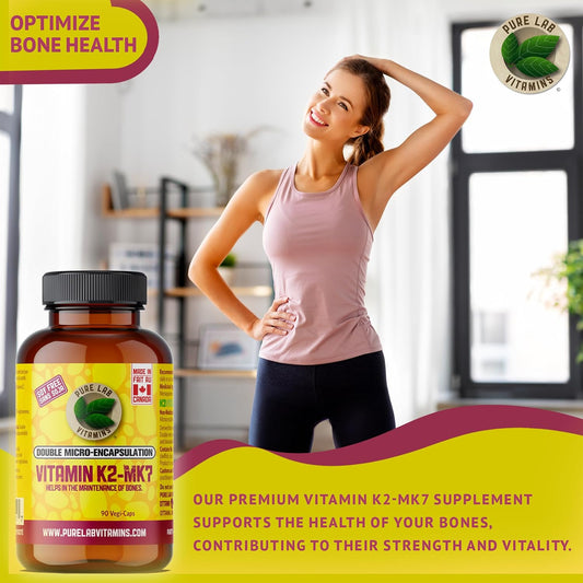 Vitamin K2 MK7 Supplement for Bone, Heart, Teeth, and Immune System Support - 90 Veg Capsules