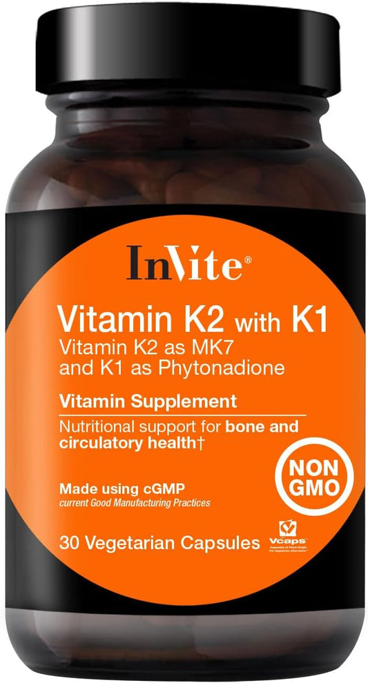 Vitamin K2 with K1 for Bone and Circulatory Health - 30 Vegetarian Capsules (2-Pack)