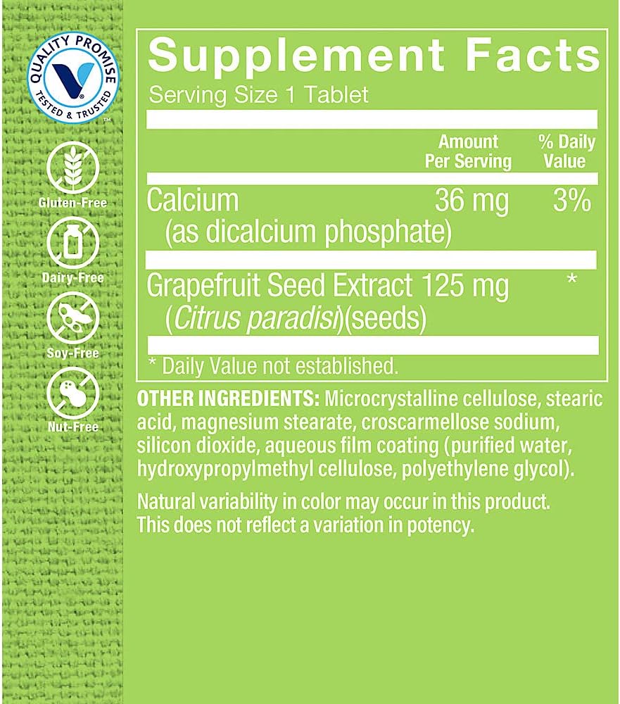 Vitamin Shoppe Grapefruit Seed Extract 125MG Tablets for Immune Support - Antioxidant Supplement with Citricidal Brand - Traveler's Herbal Aid