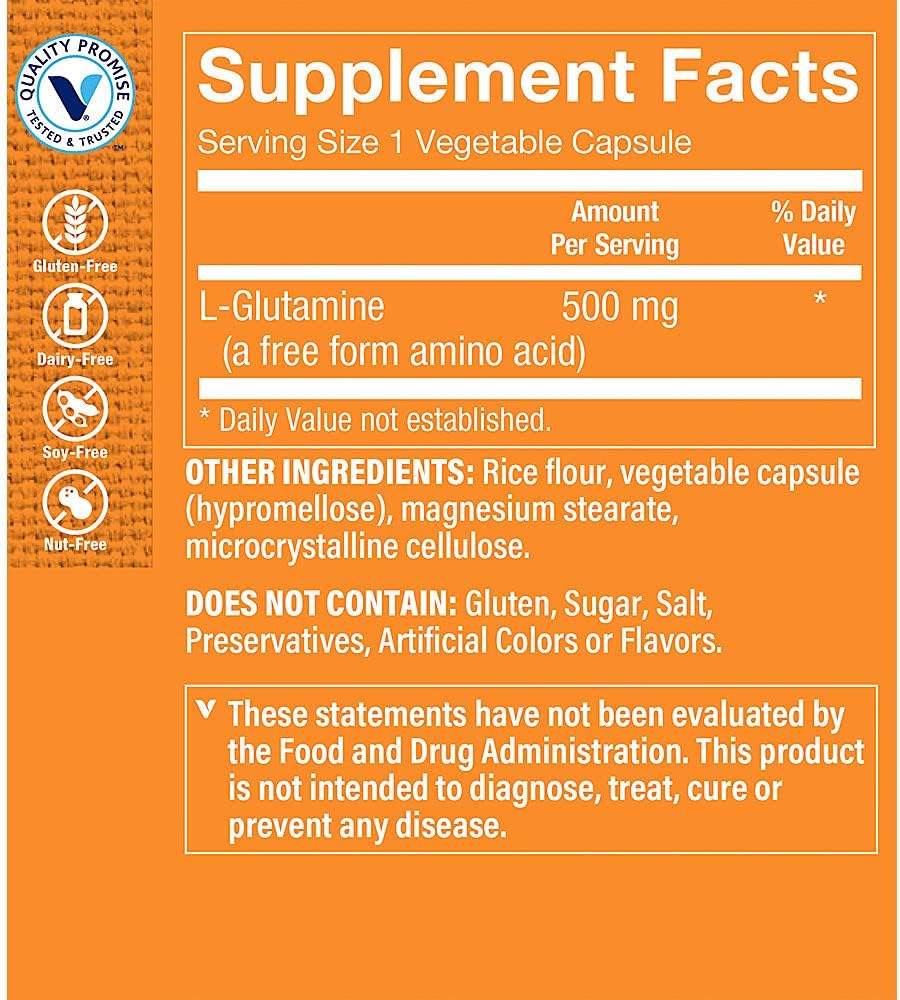 Vitamin Shoppe L-Glutamine 500MG Capsules for Muscle Recovery & Immune Health - Free Form Amino Acid (300 Count)