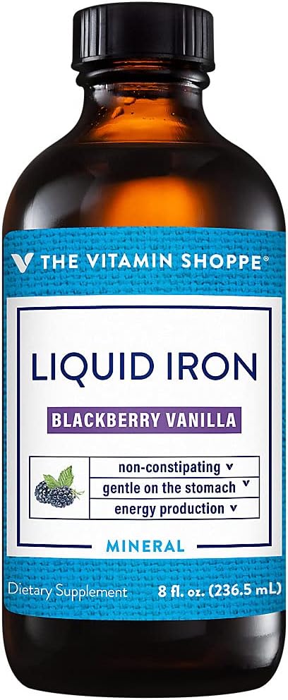 Vitamin Shoppe Liquid Iron Supplement, BlackBerry Vanilla Flavor, Easy Absorption, Non-Constipating Formula for Energy and Immune Support (8 oz)