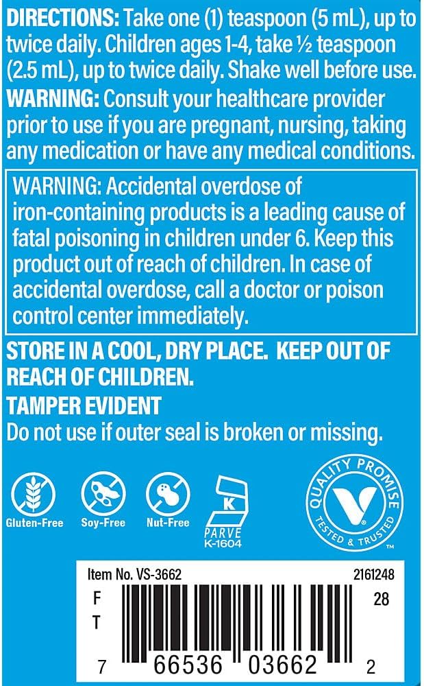 Vitamin Shoppe Liquid Iron Supplement, BlackBerry Vanilla Flavor, Easy Absorption, Non-Constipating Formula for Energy and Immune Support (8 oz)