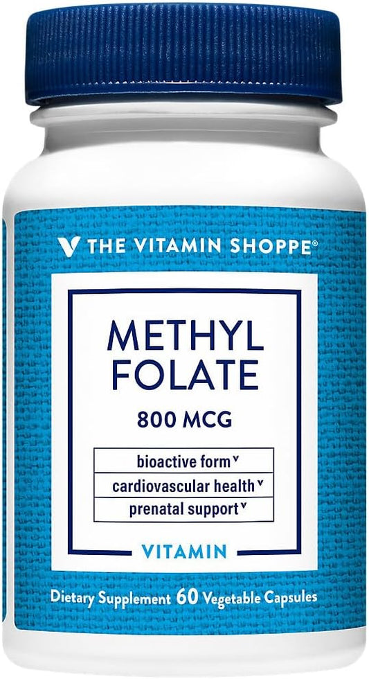 Vitamin Shoppe Methylfolate 800 MCG for Women's Health - Prenatal Support & Baby Development - 60 Capsules