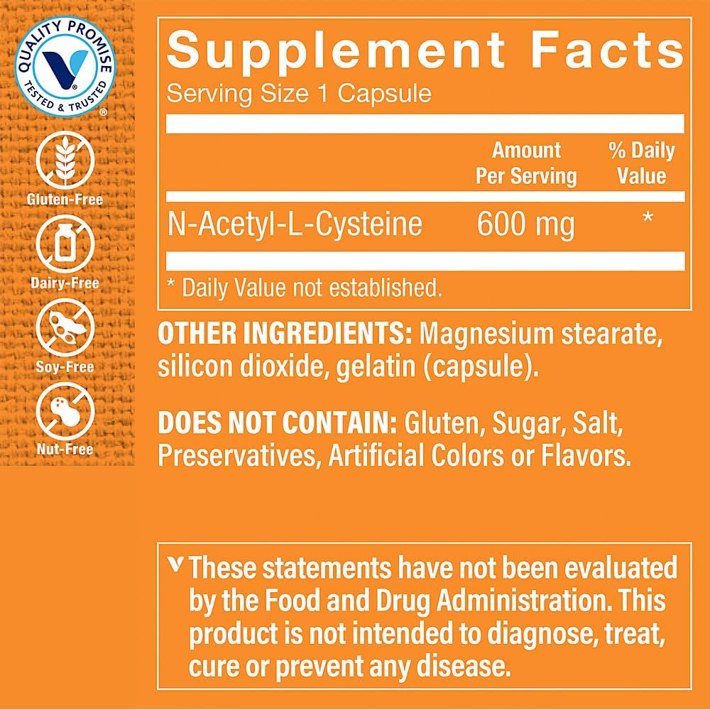 Vitamin Shoppe NAC Capsules - 600 MG for Cellucor Health, Immune Support & Antioxidant Boost