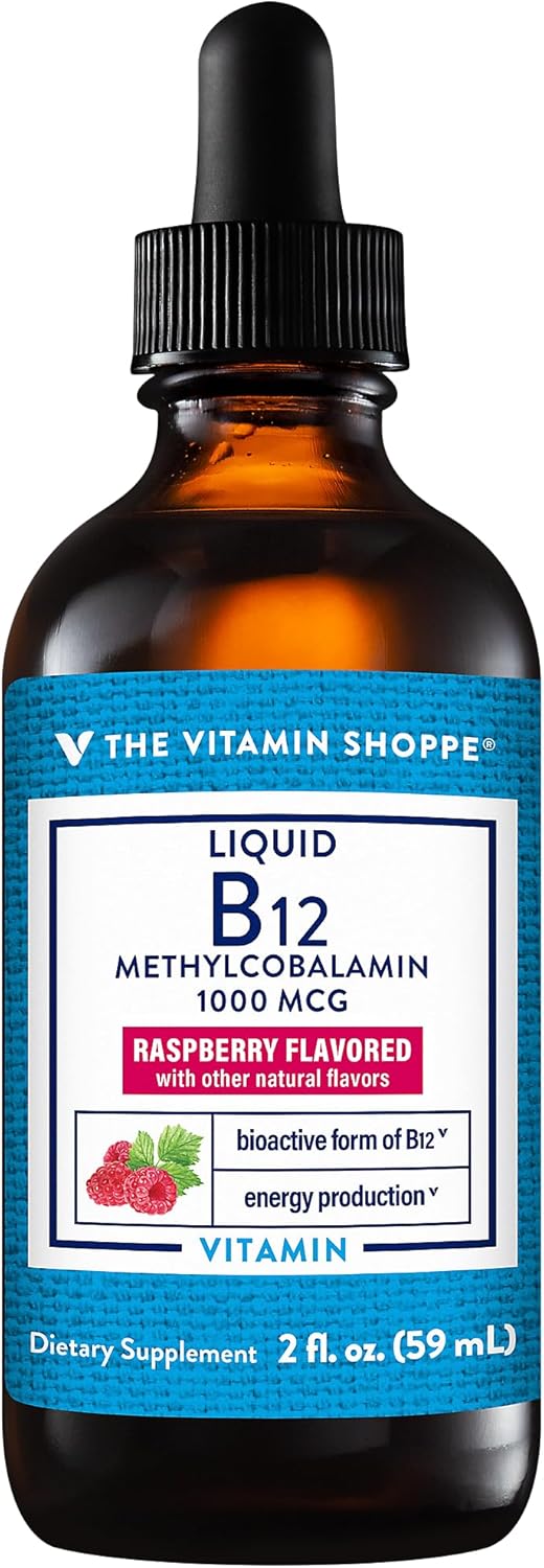 Vitamin Shoppe Raspberry Liquid B12 Methylcobalamin 1,000 MCG for Energy Production - 2 fl. oz.