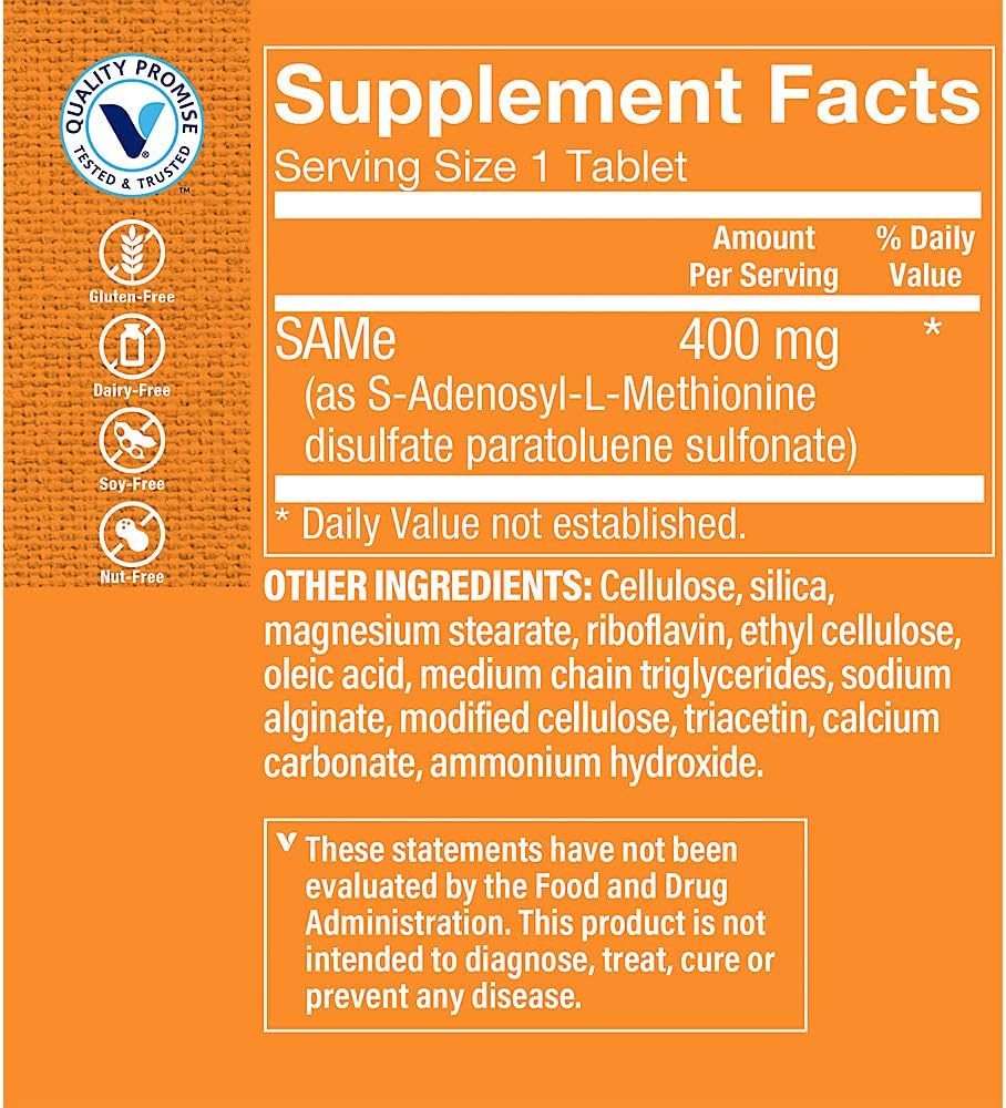 Vitamin Shoppe SAM-e Supplement - 400mg (60 Tablets) for Mood and Joint Support