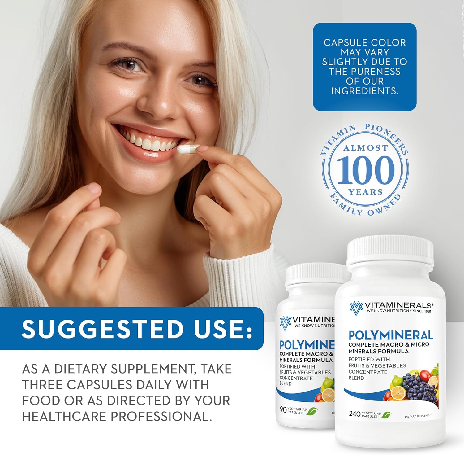Vitaminerals 16 Polymineral Formula with 240 Veggie Caps - Comprehensive Mineral Supplement