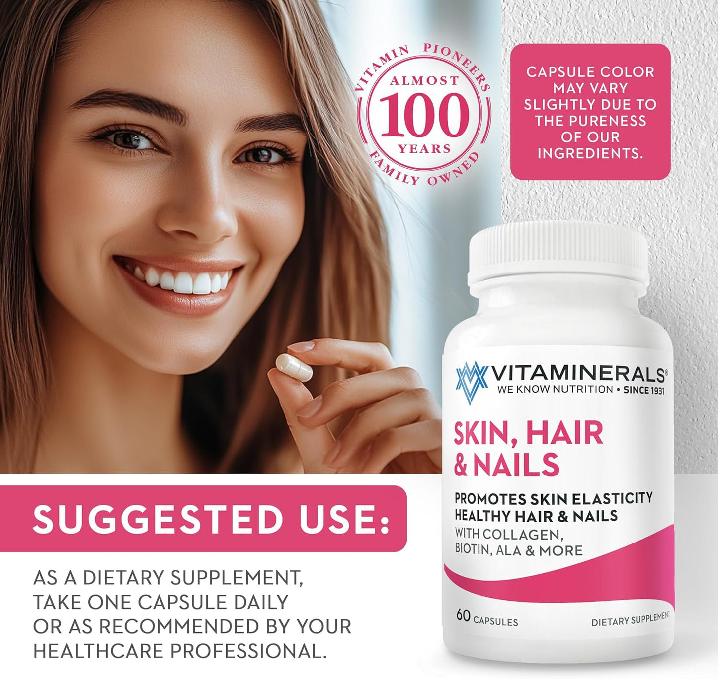 Vitaminerals 217 Hair Skin Nails Supplement 60 Capsules for Healthy Hair Skin and Nails