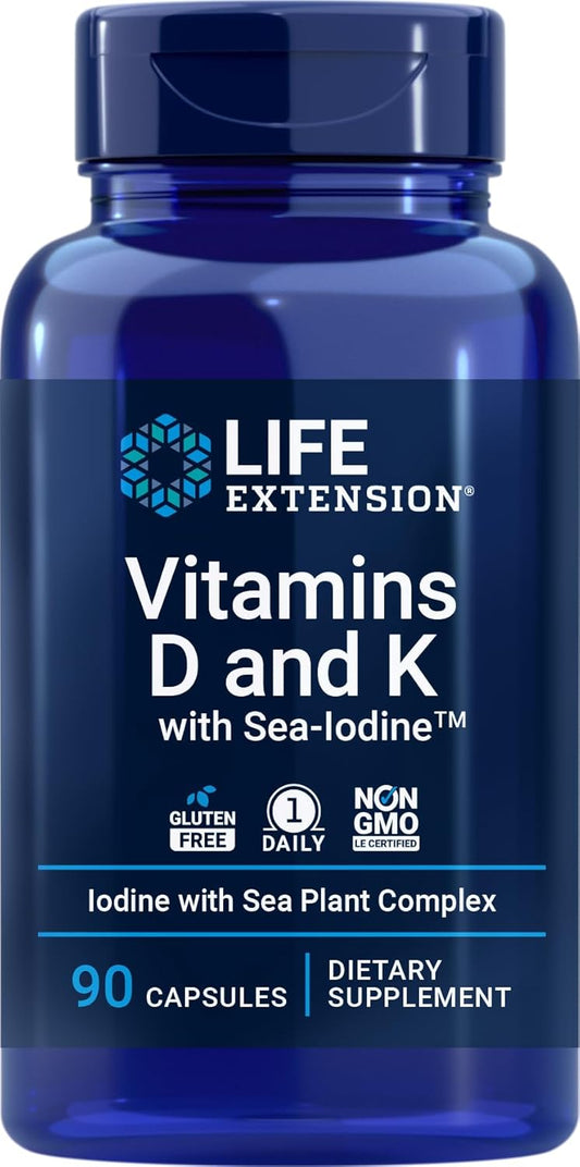 Vitamins D and K with Sea-Iodine for Life Extension - 90 Capsules