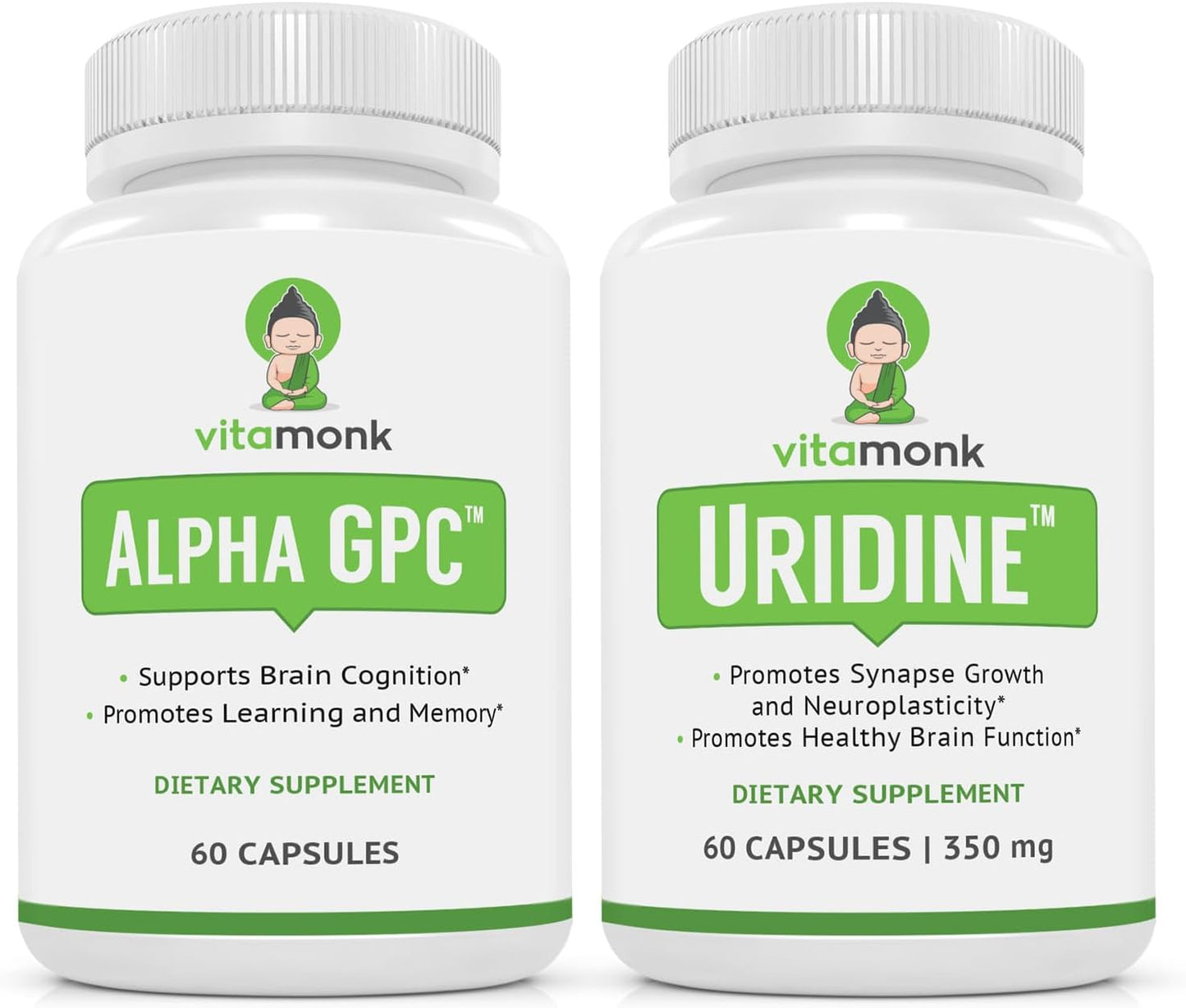 VitaMonk Brain Boost Bundle with Alpha GPC, Uridine, Low Dose Caffeine, and L-Theanine Duo
