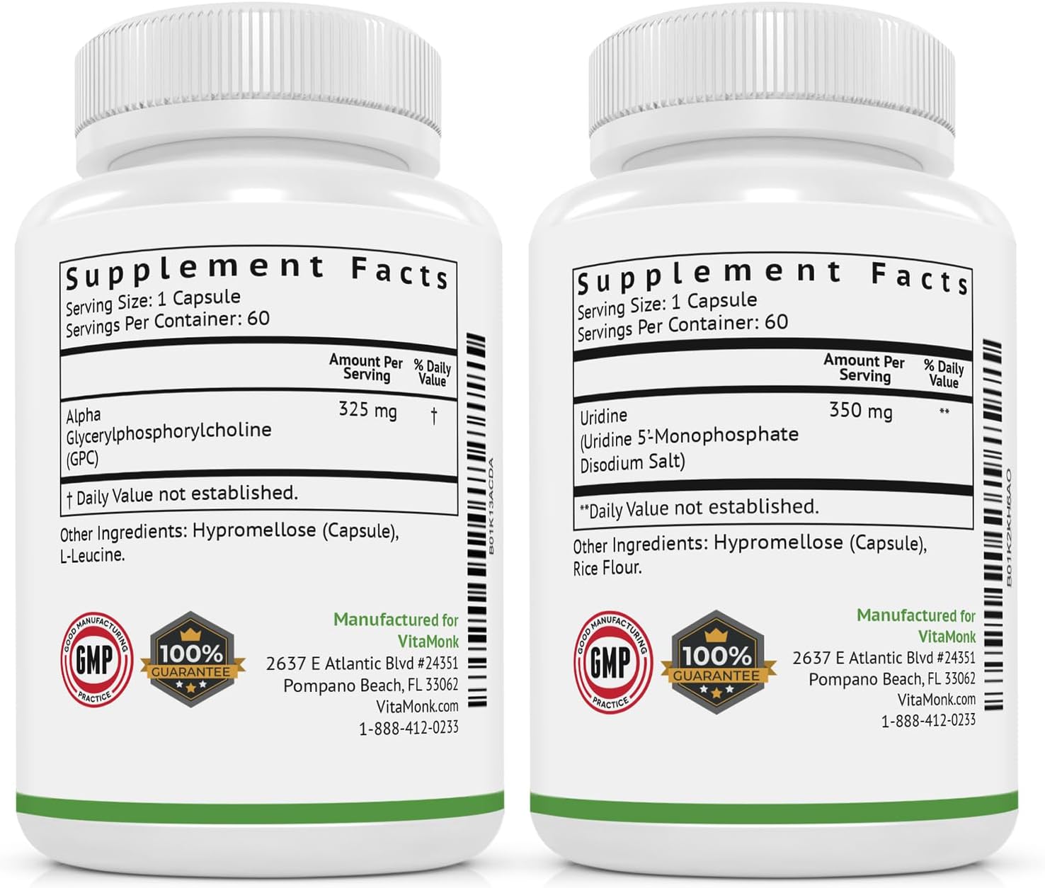 VitaMonk Brain Boost Bundle with Alpha GPC, Uridine, Low Dose Caffeine, and L-Theanine Duo
