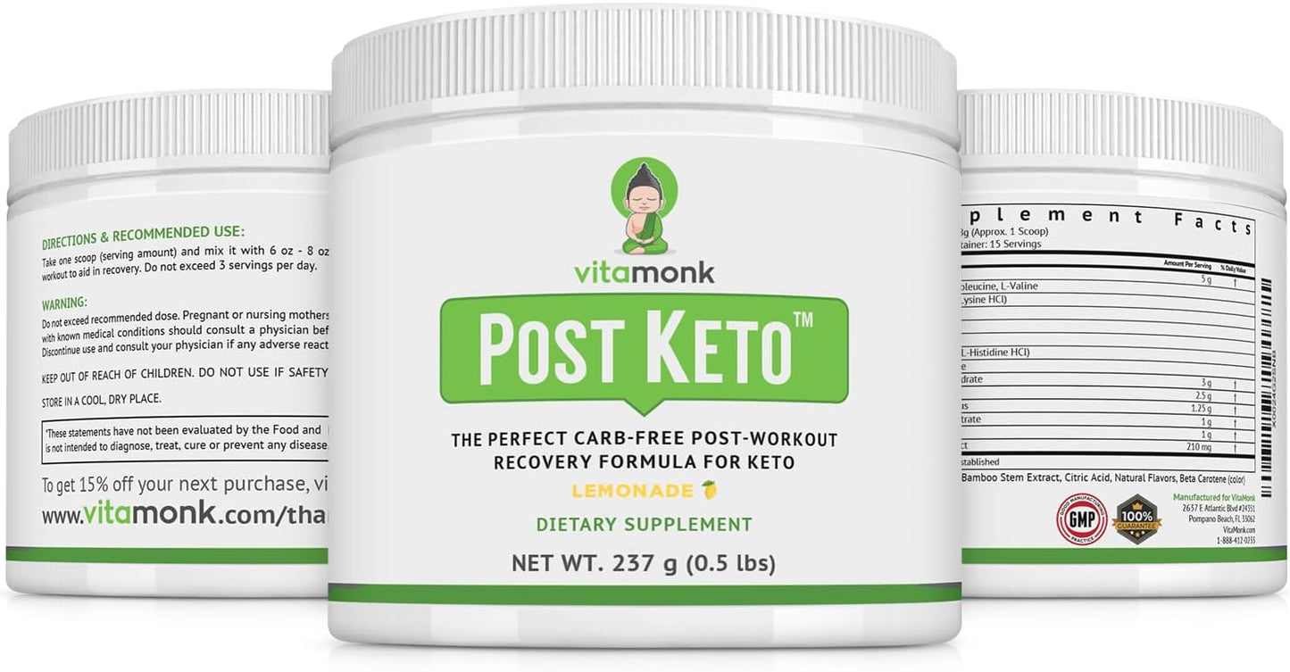VitaMonk Keto Post-Workout Recovery Drink - No-Carb Formula for Men and Women - Faster Recovery - Non-GMO and Sugar-Free