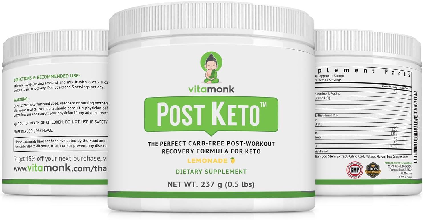 VitaMonk Keto Post-Workout Recovery Drink - No-Carb Formula for Men and Women - Faster Recovery - Non-GMO and Sugar-Free