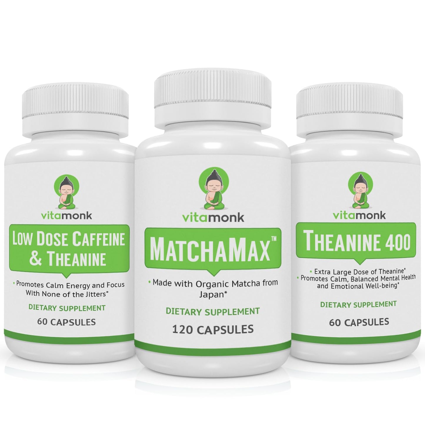 VitaMonk Matcha Bundle: Low Caffeine and Theanine for Calm Energy Boost, No Jitters