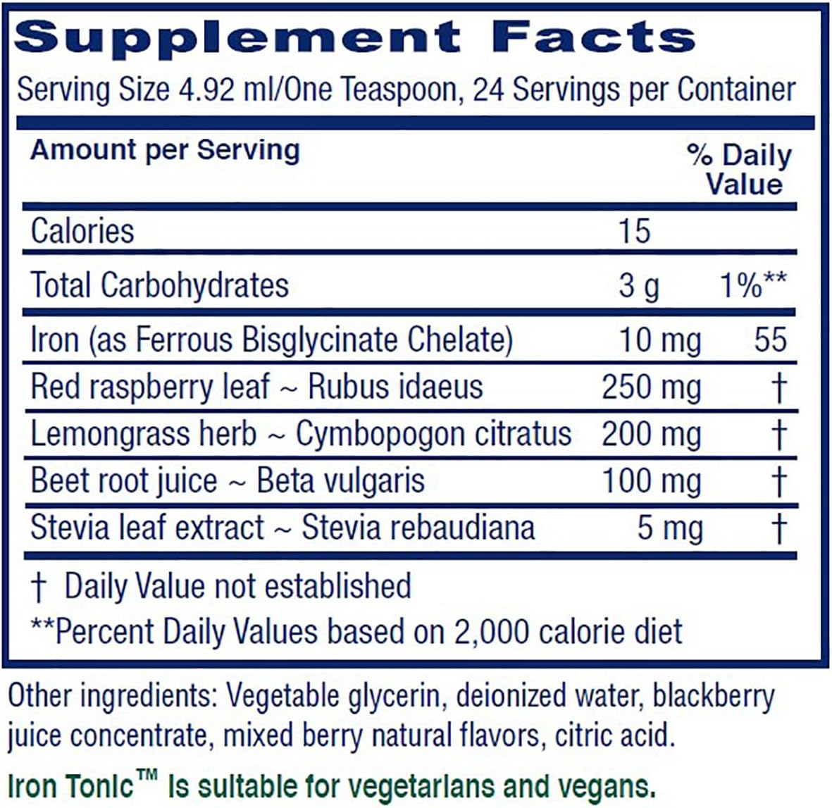 Vitanica Liquid Iron Supplement for Red Blood Cell Support - Vegan, 4 Ounce Bottle