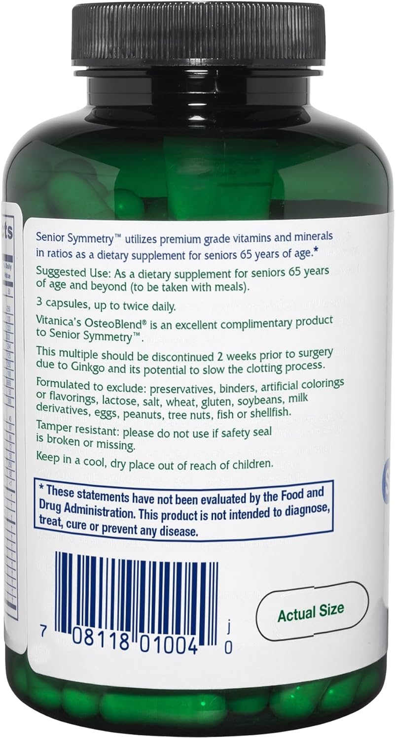 Vitanica Senior Symmetry Vegan Multivitamin for 65+ Years, 180 Capsules